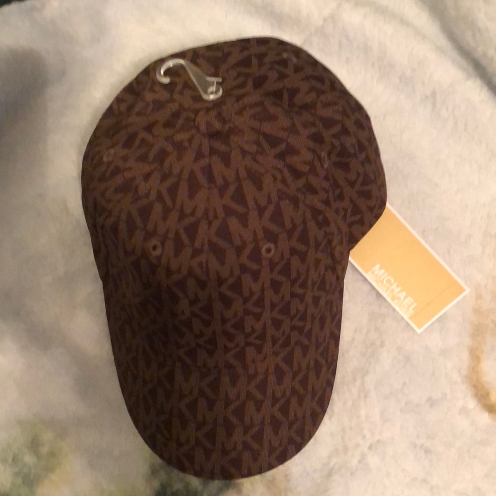 Michael Kors Brown 100% Cotton MK Monogram Adjustable Baseball Cap OS NWT - Picture 12 of 15